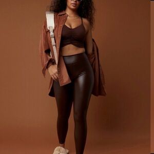 NWOT OFFLINE By Aerie Real Luxe Faux Leather Brown Legging Sz XS